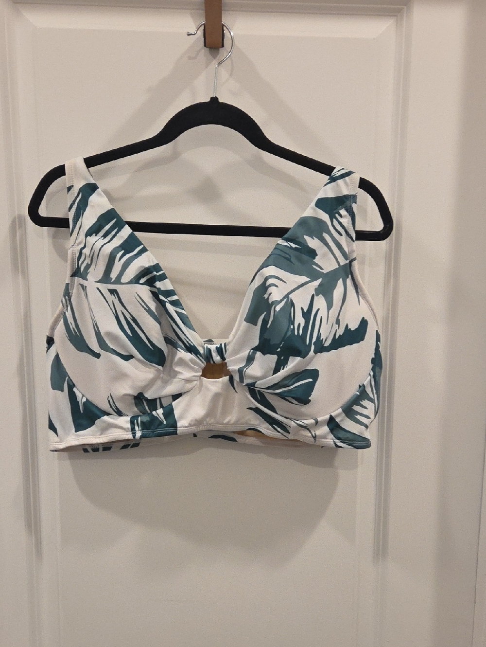 Women’s Teal Palm-Print Bikini Top - White/Teal